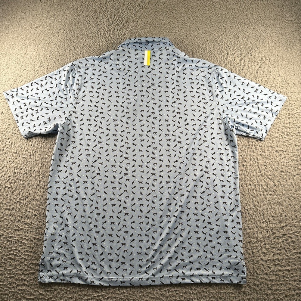 Rhoback The Lab Polo Shirt Mens L Dog Print Performance Light Blue Stretch - Picture 4 of 10